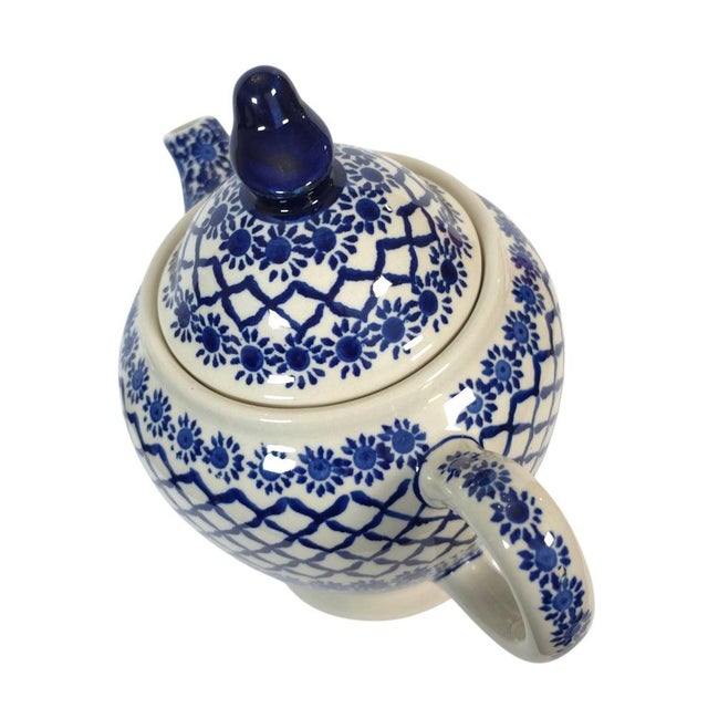 Vintage Boleslawiec Polish Pottery Teapot With Bird Finial For Sale - Image 13 of 16
