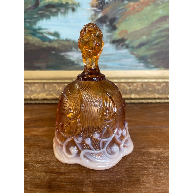 Vintage Amber and White Cased Art Glass Bell With Figural Handle For Sale - Image 4 of 9