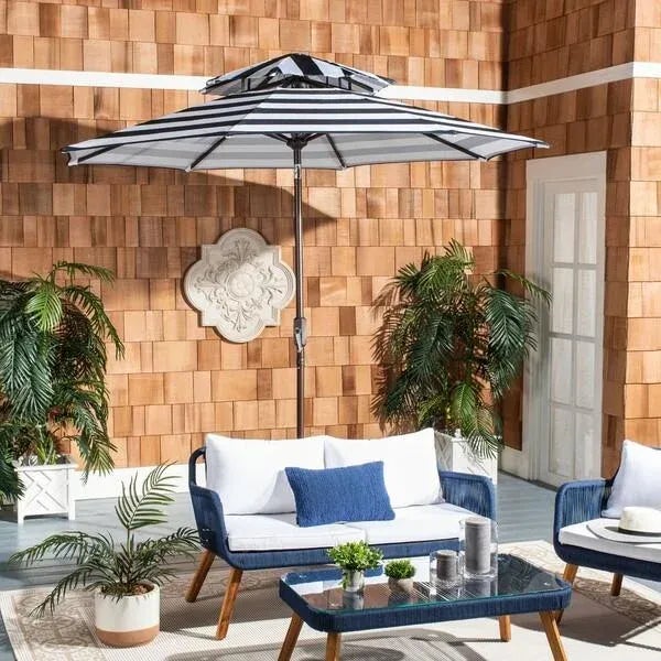 Outdoor Iris Fashion Line 9ft Double Top Umbrella - Navy/White For Sale In Philadelphia - Image 6 of 8