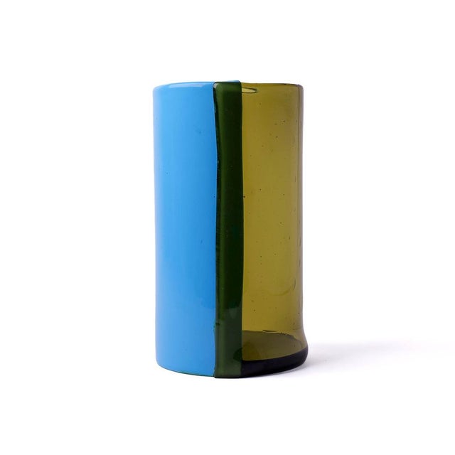 Blue Two Lines Vase in Clear Bottle Green by Enzo Mari for Cosit Factory For Sale - Image 8 of 8