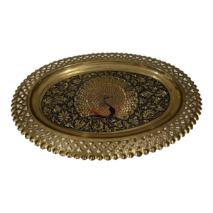Vintage Painted Brass Peacock Tray