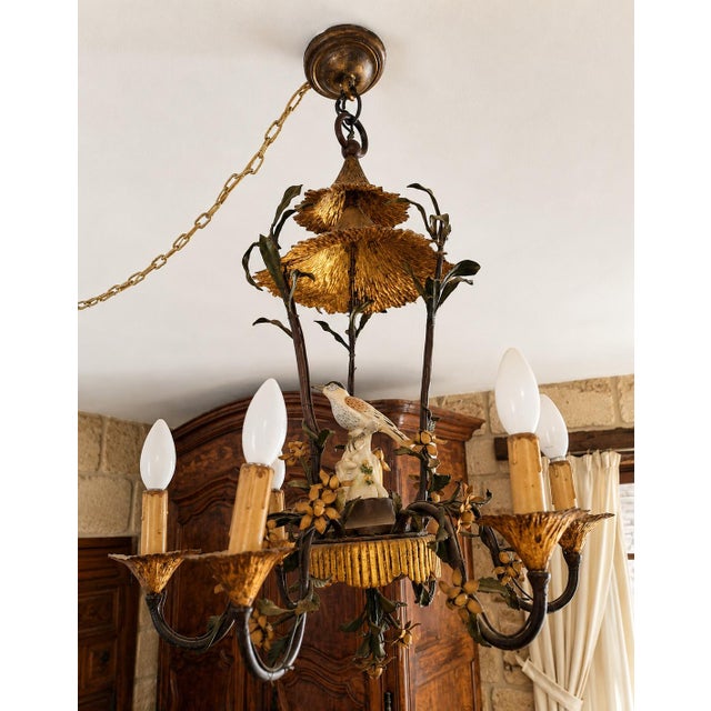 Naturalistic Chandelier in Painted Sheet Metal and Saxon Porcelain, 1950s For Sale - Image 3 of 8