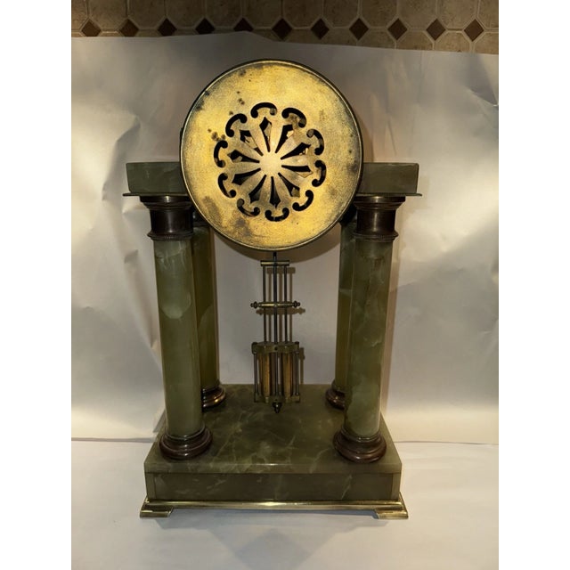 Metal 19th Century French Green Onyx Portico Mantel Clock For Sale - Image 7 of 10