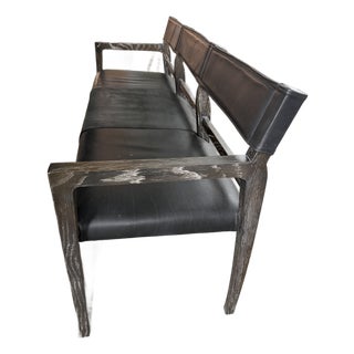 Ben Soleimani Benton Bench in Black Leather & Cerused Oak For Sale