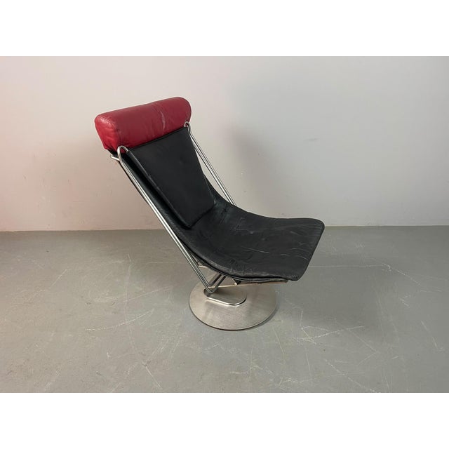Mid-Century Modern Danish Interdane Lounge Chair in Black and Red Leather by Oluf Lund for Trio-Line, Denmark, 1990s For Sale - Image 12 of 17