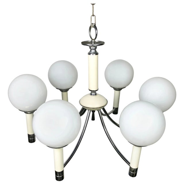 1970s Cream Enamel & Chrome Six-Light Chandelier Pendant from Targetti Sankey, 1970s For Sale - Image 5 of 5