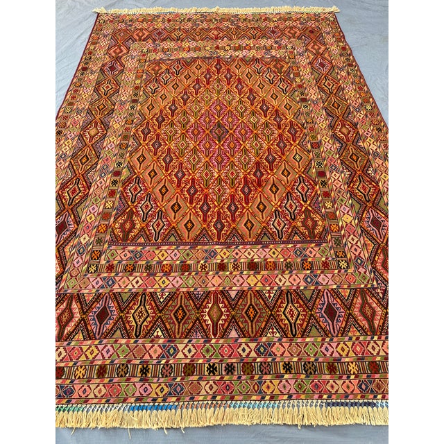 2000 - 2009 Multicolor Mushwani Hand-Woven Kilim Rug - 6'9" X 9'6" For Sale - Image 5 of 14