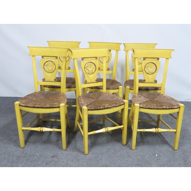 French Country Carved & Painted Rush Seat Chairs Set of 6 Chairish