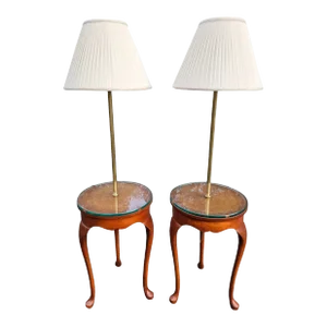 Pair of Vintage Frederick Cooper Queen Anne Style Floor Table Lamps With Removable Glass Tops