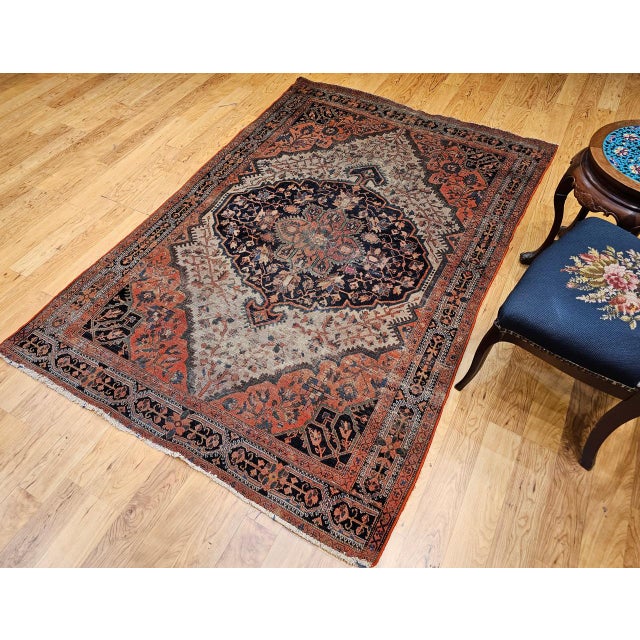 Antique Persian Farahan Sarouk Rug, Hand-Knotted Wool, Floral Pattern, Ivory & Brick Red, 5x7 For Sale - Image 17 of 17