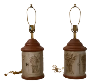Pair Ethan Allen Country Pierced Tin Canister Table Lamps