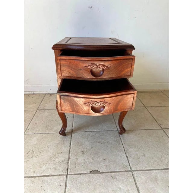 Vintage French Rococo Style Solid Teak 2 Drawer Nightstand. For Sale - Image 9 of 12