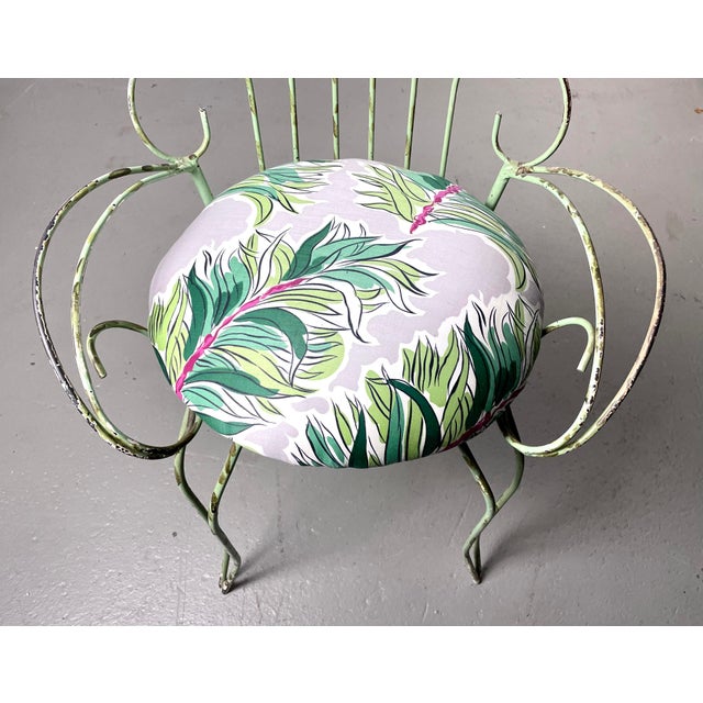 Vintage Restored French Style Wrought Iron Upholstered Vanity / Accent