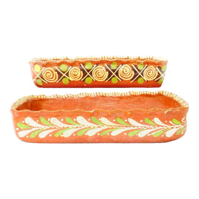 Vintage Mexican Bandera Terracotta / Redware PotteryCasseroles, a Pair For Sale