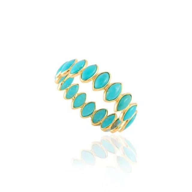 Blue Stackable Turquoise 18k Yellow Gold Eternity Band Ring Size 7 ( All Sizes Available ) For Sale - Image 8 of 11