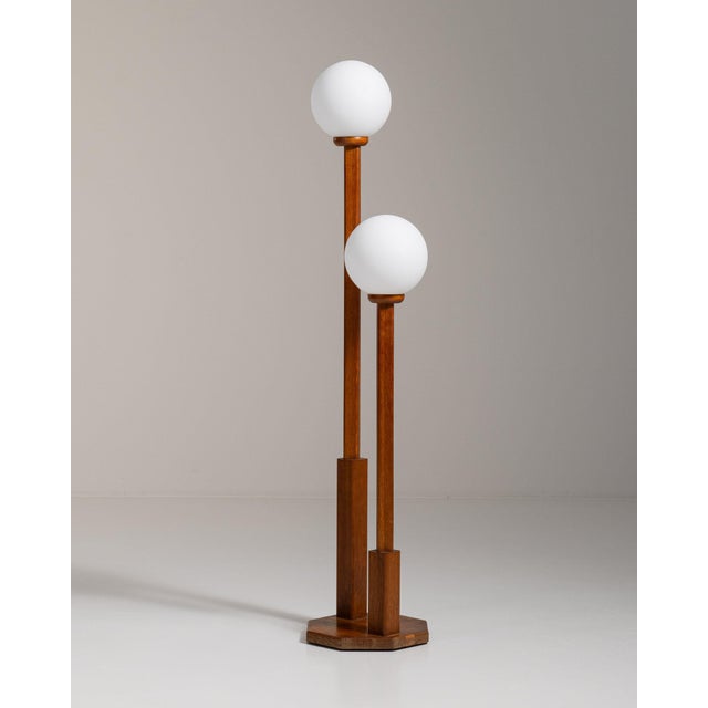 Mid 20th Century 20th Century France Rich Walnut Brown Double-Globe Floor Lamp For Sale - Image 5 of 8