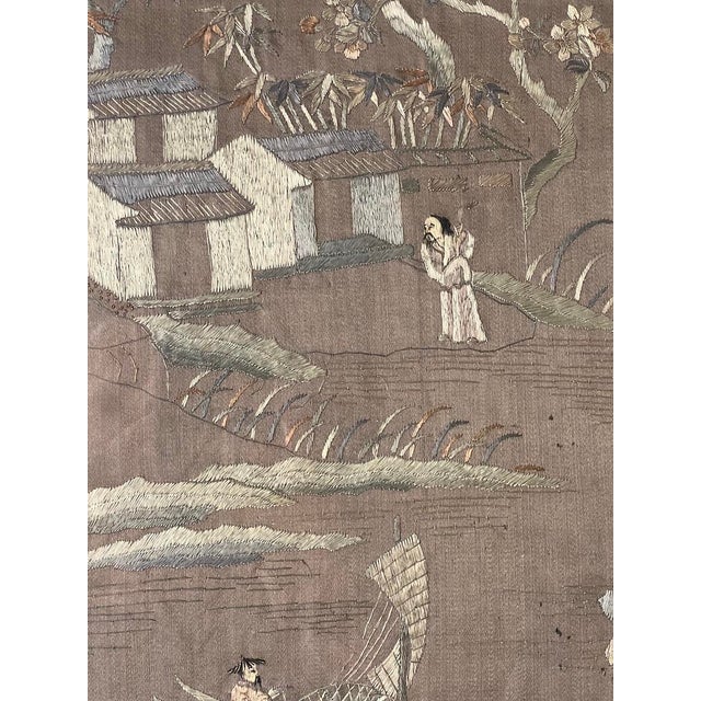 Antique Chinese Embroidered Panel on Silk C. Late 19th Century For Sale - Image 4 of 6