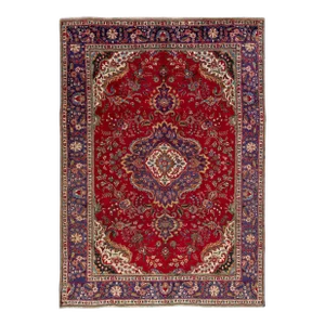 1960s Vintage Persian Tabriz Handmade Medallion Red Wool Rug