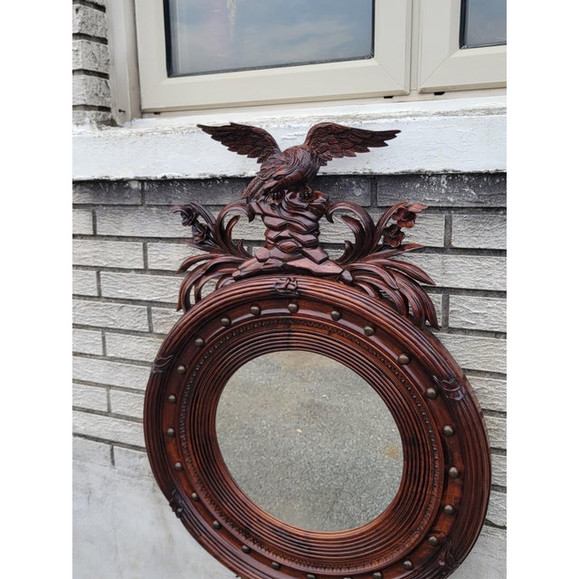 1940s American Federal Eagle Hand Carved Mahogany Wall Mirror Large For Sale - Image 4 of 15