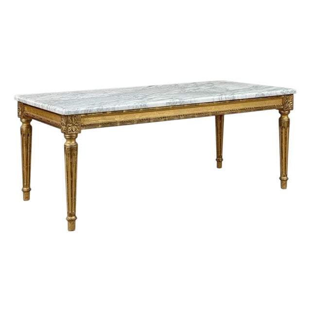 French Louis XVI Giltwood Coffee Table With Carrara Marble For Sale