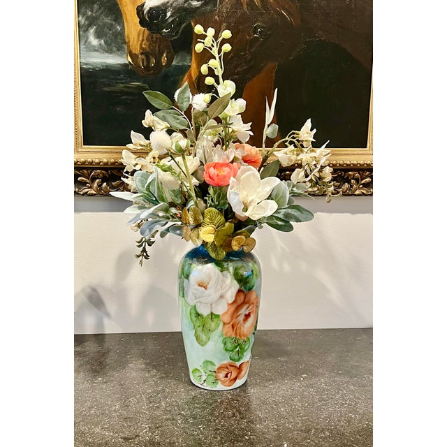 Faux Floral Arrangement Vibrant Timeless Limoges French Porcelain Tall Vase For Sale - Image 6 of 7