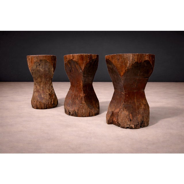 Brown Set of Three Stools in Pequi Hardwood, Jose Zanine Caldas, 1970s For Sale - Image 8 of 8