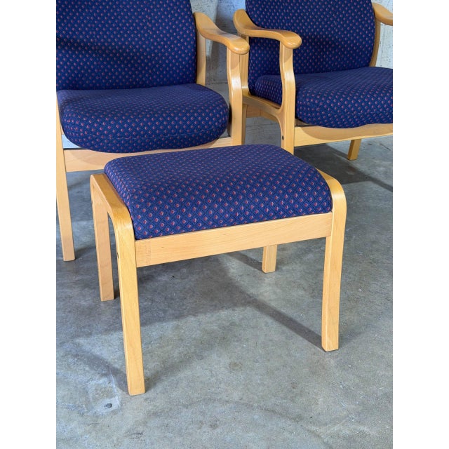 1970s Bentwood High Back Lounge Chairs With Ottoman Set of 3 Vintage Mid-Century Modern 1970s For Sale - Image 5 of 11