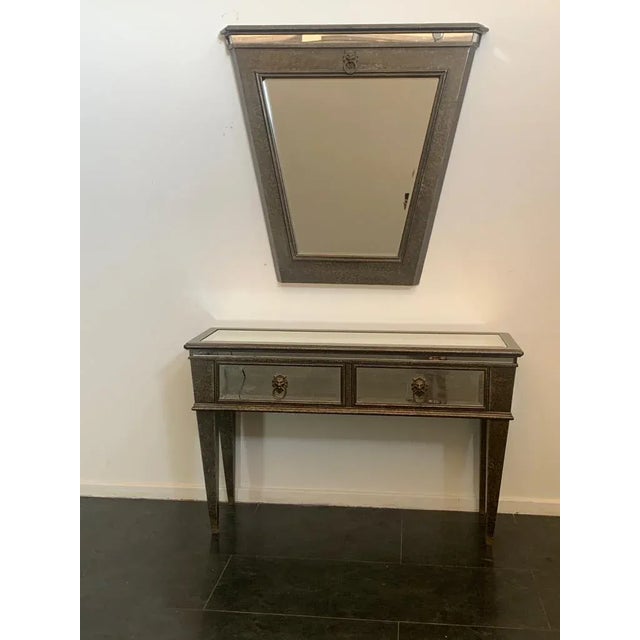 Traditional Console and Mirror with Metal Leaf and Bronze Details, 1990s, Set of 2 For Sale - Image 3 of 12