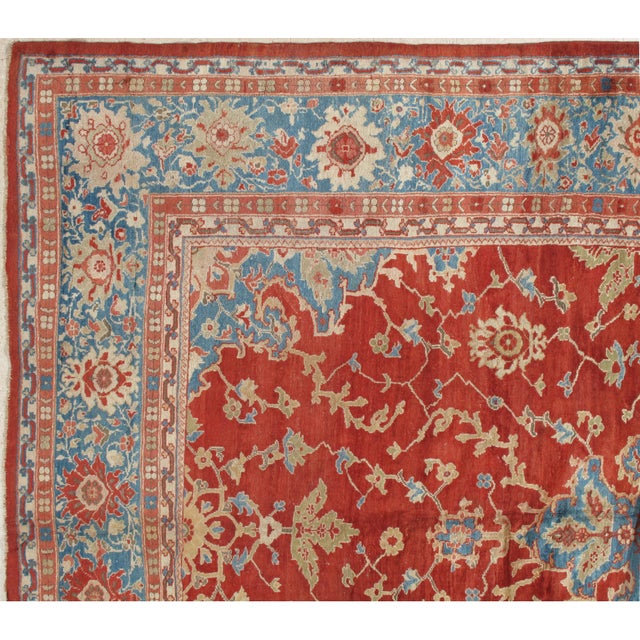 Antique Persian Sultanabad Carpet, Handmade Oriental Rug, Red, Light Blue & Gold For Sale - Image 15 of 18