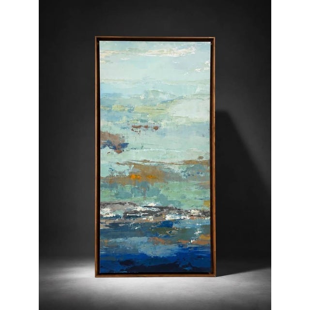 Large Blue Green Textured Abstract Oil Painting For Sale - Image 4 of 5