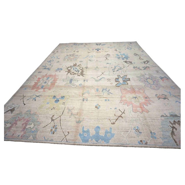21st Century Turkish Oushak 11X15 Ivory, Brown & Slate Blue Handmade Area Rug #1144196