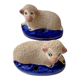 Pair of Antique Staffordshire Sheep For Sale