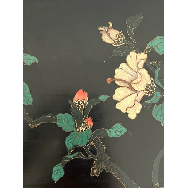 Fine Chinese Black, Red and Gold Hand Carved Cherry Blossom Multi Panel Wood Cabinet or Cupboard For Sale - Image 11 of 12