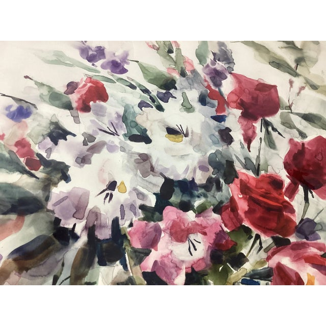 1950s Vintage Signed S. Ritchkoff Watercolor Still Life – Vase of Flowers. For Sale - Image 5 of 7