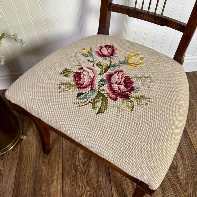 Late 20th Century Vintage Neoclassical Needlepoint Splat-Back Chair For Sale - Image 5 of 11