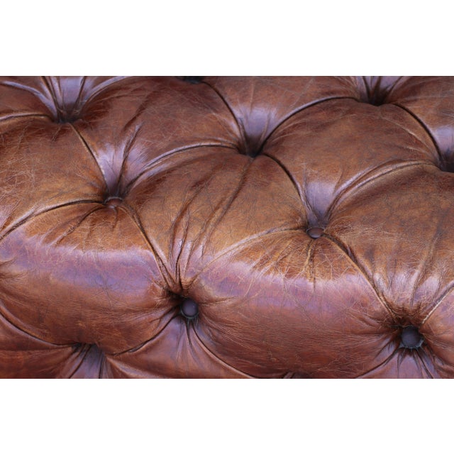 Textile Vintage Tufted Brown Distressed Leather For Sale - Image 7 of 18