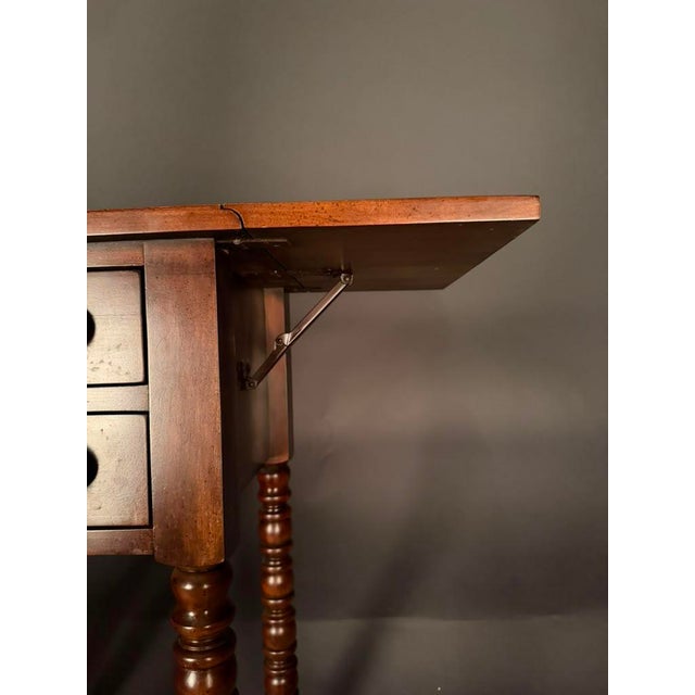 Mid 20th Century American Solid Birch Drop Leaf Side Table by Davis Cabinet Co., Two Drawer Nightstand For Sale - Image 12 of 18