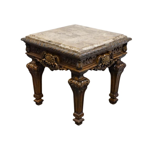 ASHLEY FURNITURE Casa Mollino Mediterranean Old World Style 28" Square Accent End Table - Dark Brown Finish w. Granite Top...