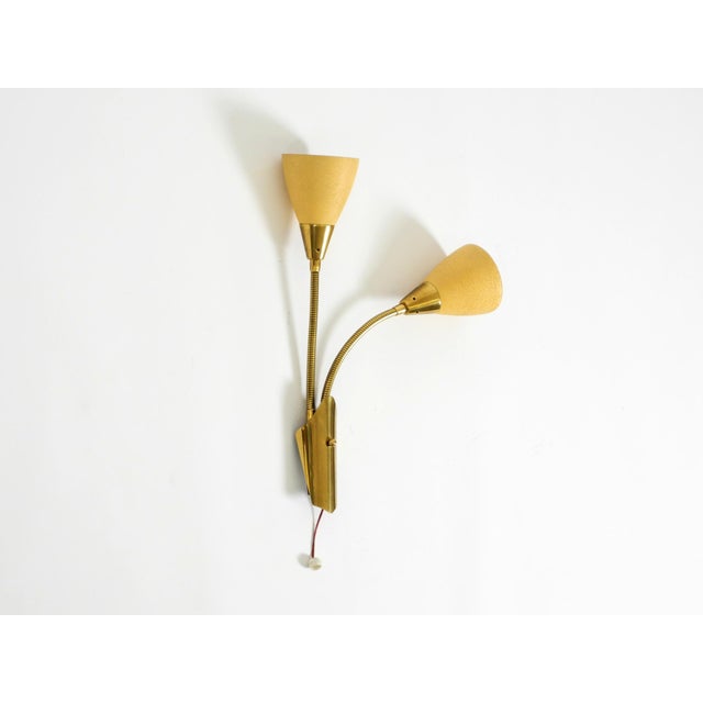Beige Mid-Century Modern Brass Wall Lamp with Gooseneck and Double Shade by Cosack Leuchten, 1950s For Sale - Image 8 of 18
