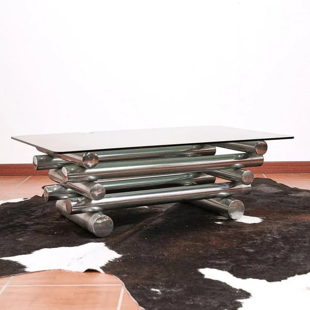 Glass Vintage Table in Glass and Chromed Metal, 1970s For Sale - Image 7 of 7