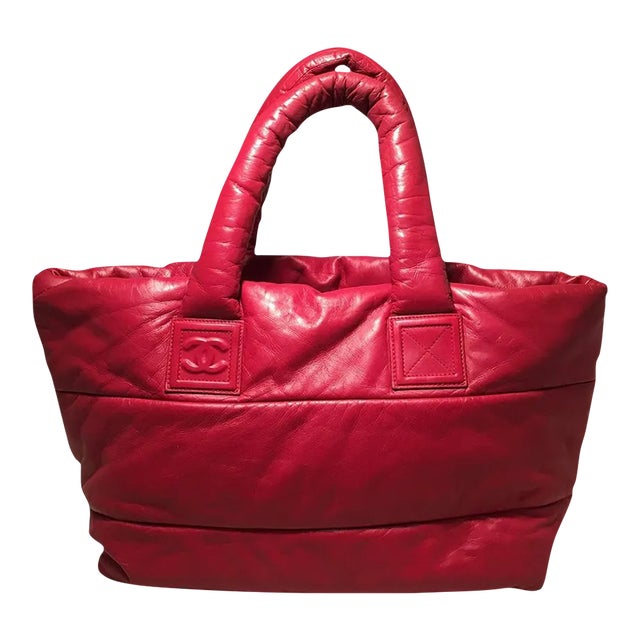 Chanel Red and Navy Puffy Leather Cocoon Tote Bag For Sale