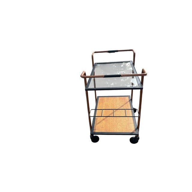 1950s Stitched Leather Trolley by Jacques Adnet, 1950s For Sale - Image 5 of 13