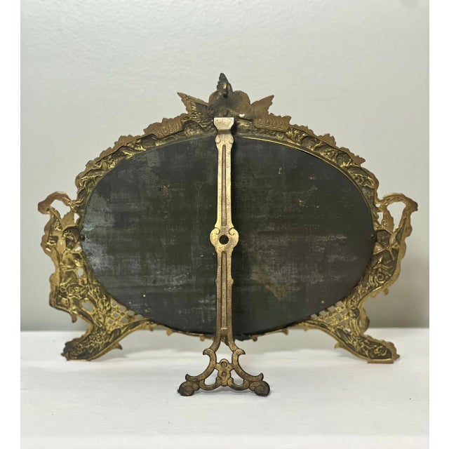 19th Century National Brass and Iron Works Gilded Cast Iron Beveled Tabletop Mirror For Sale - Image 9 of 11