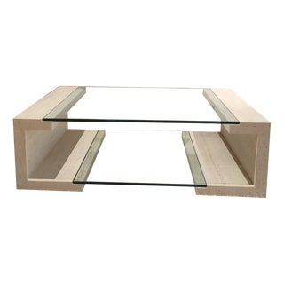 Manila Coffee Table in Italian Travertine Marble and Glass by Joaquín Moll For Sale
