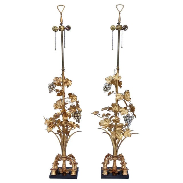 1960's Italian Grape Vine Gilt Tall Table Lamps - A Pair For Sale - Image 13 of 13