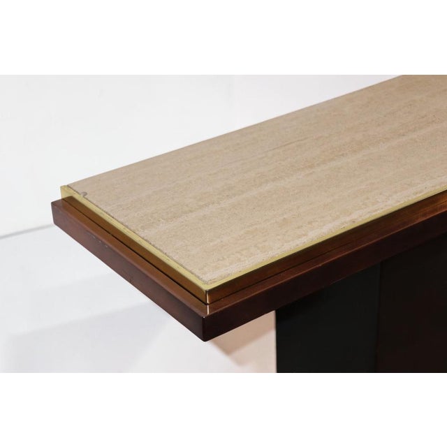 Minimalist Console in Travertine and Patinated Metal, 1970s For Sale - Image 10 of 18