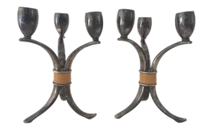 Mid-Century Rogers Flair Candlestick Pair 1950s Vintage Bakelite Handle Hold Excellent Original Patina