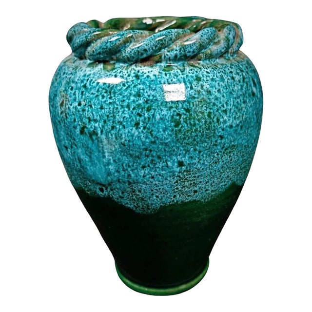 Vintage Enameled Vase With Twisted Rim - Multicolored Ceramic For Sale
