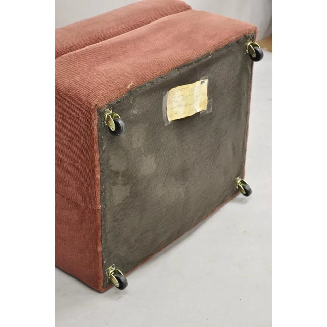 Late 20th Century Vintage Thayer Coggin Modern Upholstered Mauve Color Ottoman on Wheels For Sale - Image 9 of 11