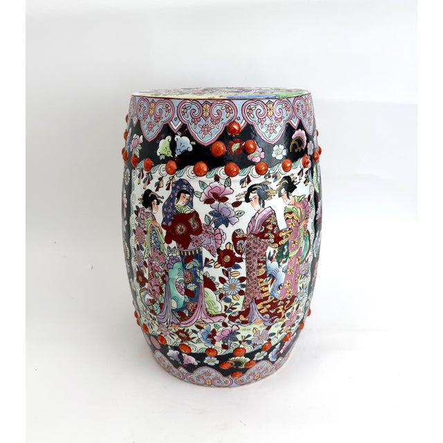 Vintage Mid-Century Famille Noire Porcelain Garden Stool Side Table For Sale In Los Angeles - Image 6 of 11